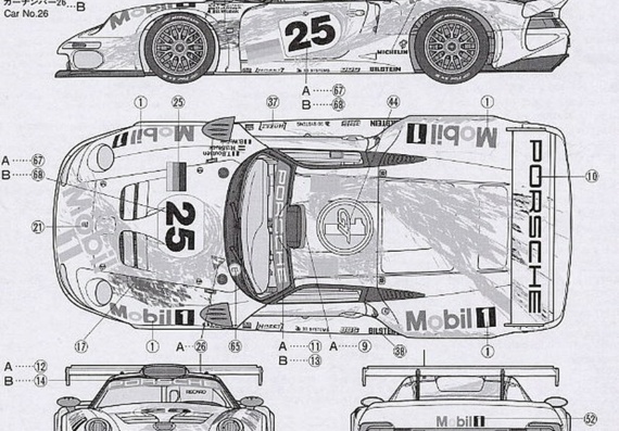 Porsche GT-1 (Mobil 1) (Порше ГТ-1 (Мобил 1)) - чертежи (рисунки) автомобиля